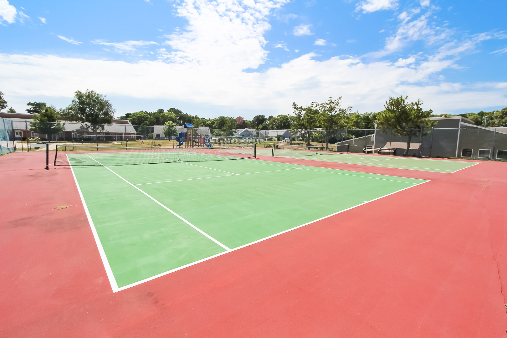 Full size tennis courts available for the family to enjoy at VRI's Brewster Green Resort in Massachusetts.